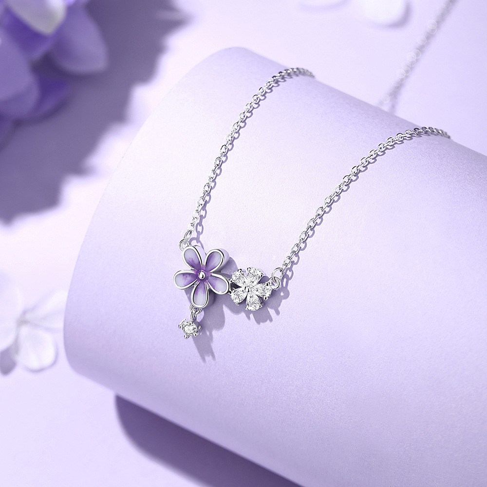 TaiYang New S925 Sterling Silver Iris Flower Pendant Necklace, Fluorescent Glow Elegant Minimalist Jewelry for Women