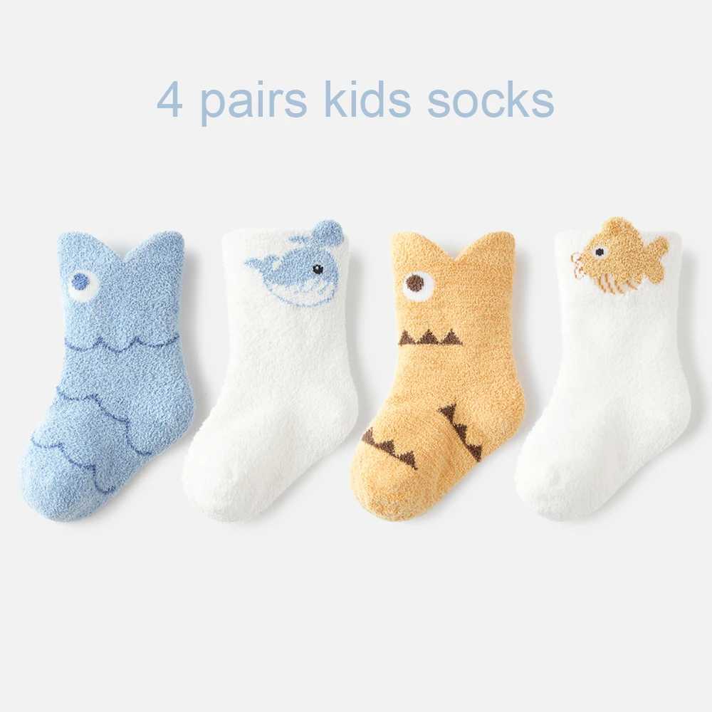 Beibi 4Pair Pack Childrens Socks Unisex Coral Fleece MidCalf Socks Suitable for Ages 06 J251024