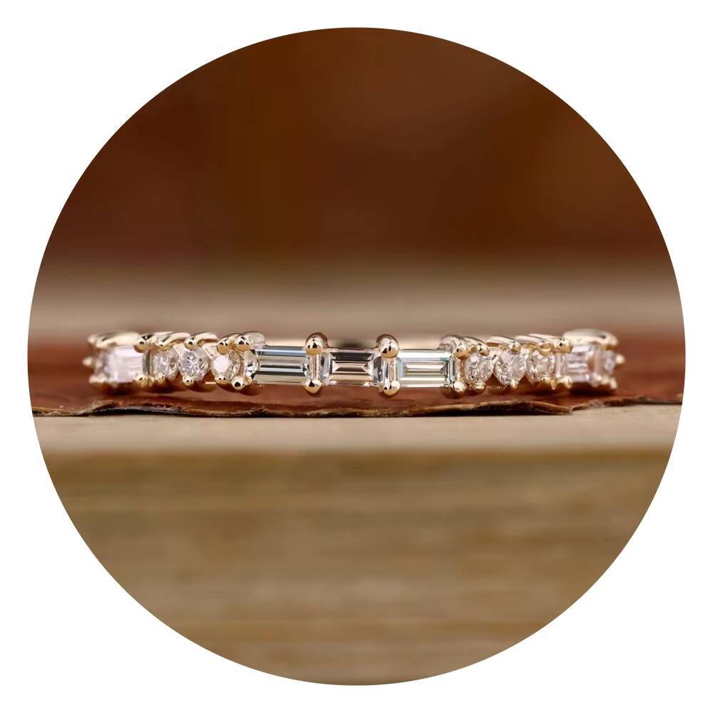 Gia Igi Certified Cvd HPHT Lab Grown Created Diamond 14k 18k Solid Gold Half Eternity Wedding Band Ring Baguette and Round Cut