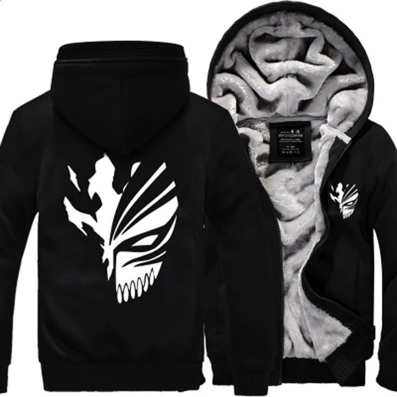 Anime Bleach Men Sweatshirts 2023 winter thicken fleece Kurosaki Ichigo hoodies men hip hop fashion Zippered hoodie for fans 251018