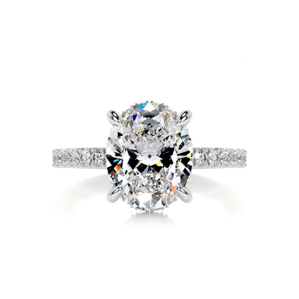 Oval Cut VVS Moissanite Diamond Engagement Ring with a Pave Diamond Band in 925 Sterling Sliver Fashion and Luxury Ring