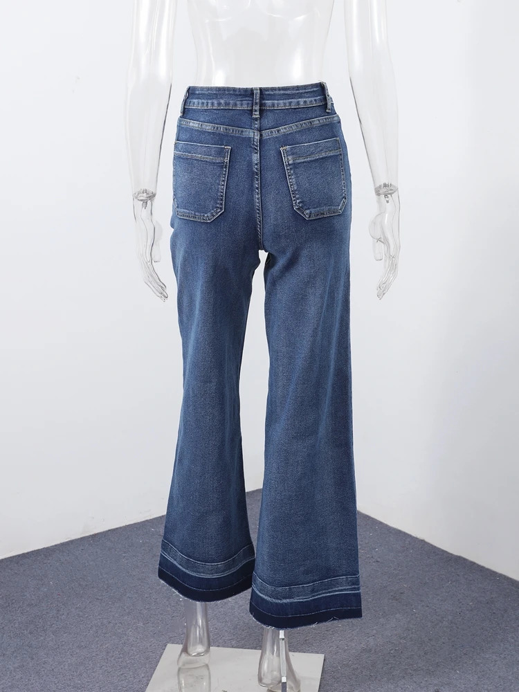 Womens Street Denim Jeans Autumn Patchwork High Waist Zipper Fly Ripped Retro Long Pants 251021