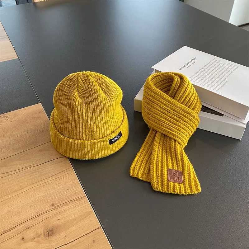 Autumn and winter pullover hats scarves sets stylish childrens knitted hats headscarves ear protectors handsome boysL251024