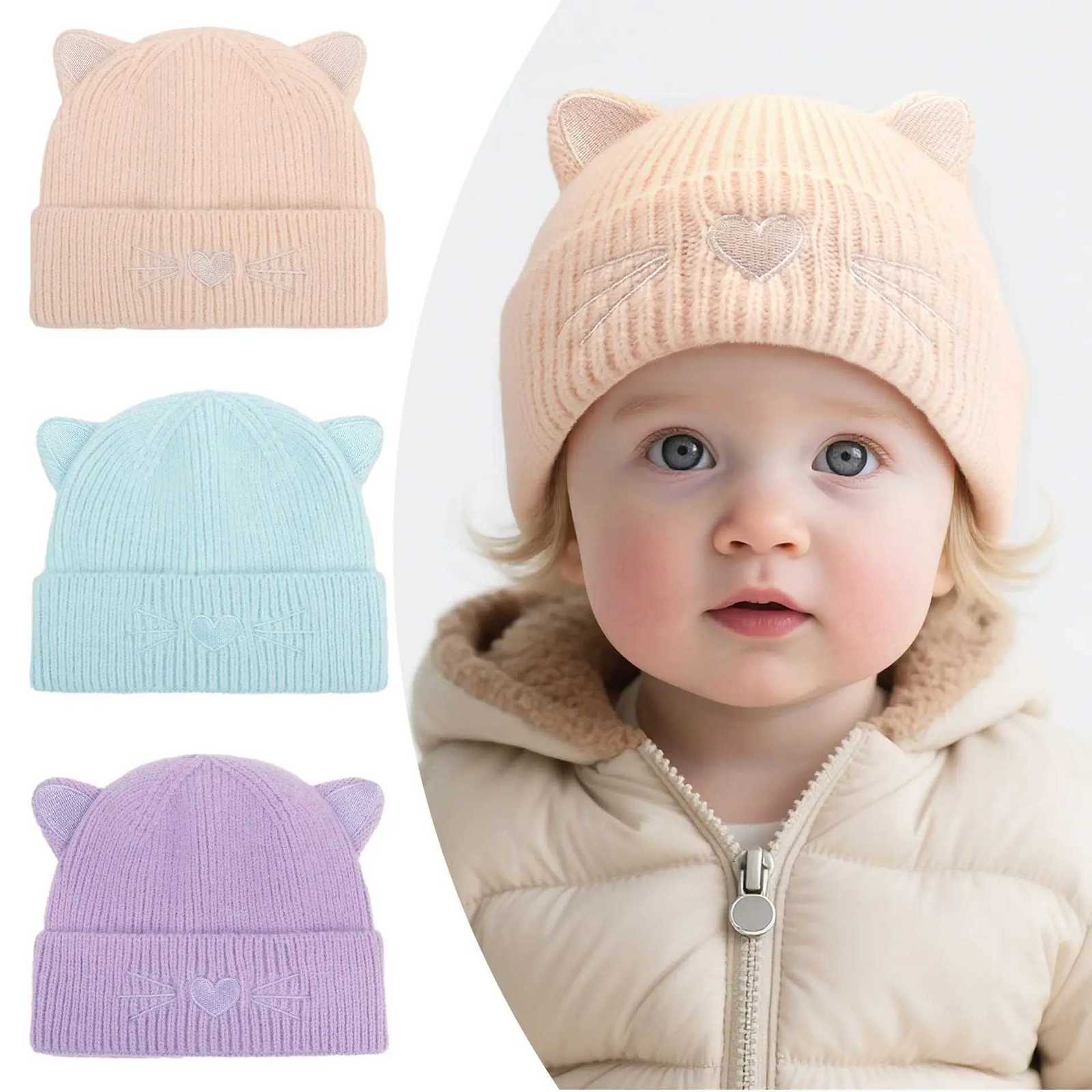 Baby Winter Warm Hat Cartoon Cat Childrens Knitted Ear Protection Hat Solid Baby Beanie Hats For Girls Boys 036Months Kids CapL251024