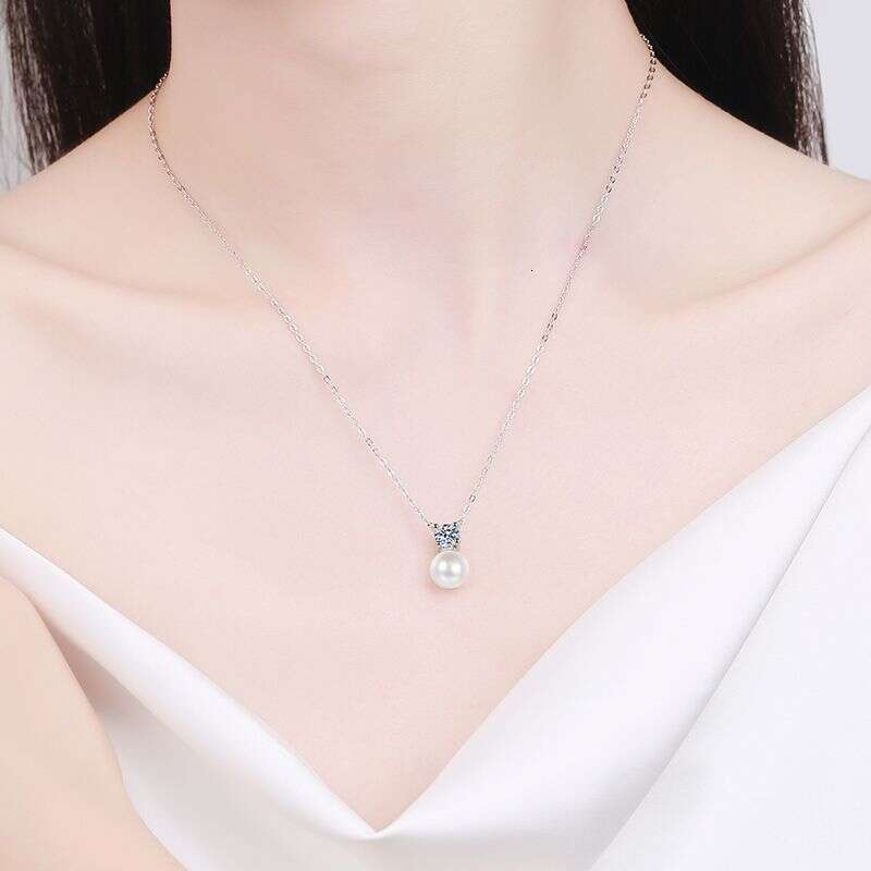 DHCollections-- XDY Pure Sier Clavicle Chain for Women 8mm Flawless Freshwater Pearl 50 Points Moissanite Necklace