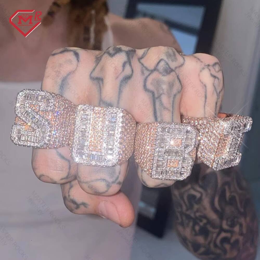 Hip Hop Moissanite Ring 925 Sterling Silver Championship Ring Baguette Letter Iced Out Vvs Moissanite Ring