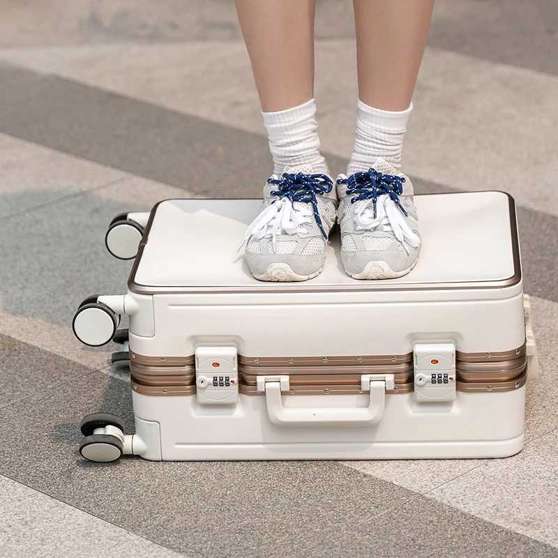 Gilding Aluminum Frame Suitcase Thickened PC Multifunctional 20 inch Boarding box Morandi Color Series 24 26 inch Trolley CaseW251024