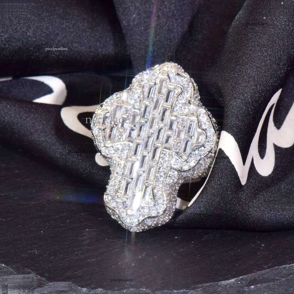 2025 Rapper Jewelry Hip-hop Cross Sier ring VVS Moissanite Chilled Rose gold electroplated Men's Custom Ring