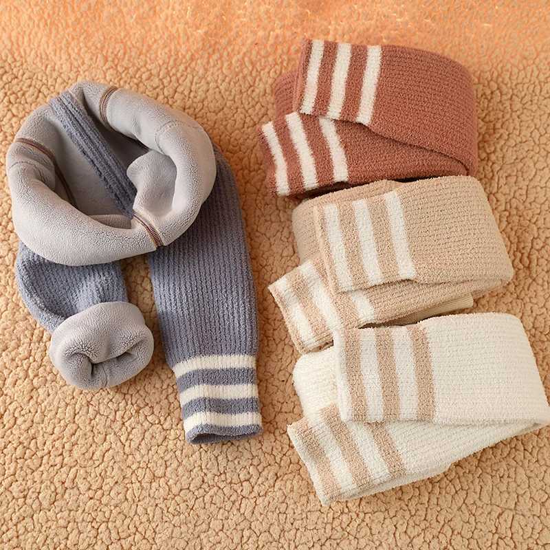 Toddler Winter Tights Children Girls Boy Thermal Velvet Thick Pants Kids Warm Cute Coral Fleece Stripe Leggings Baby AccessoriesT251024