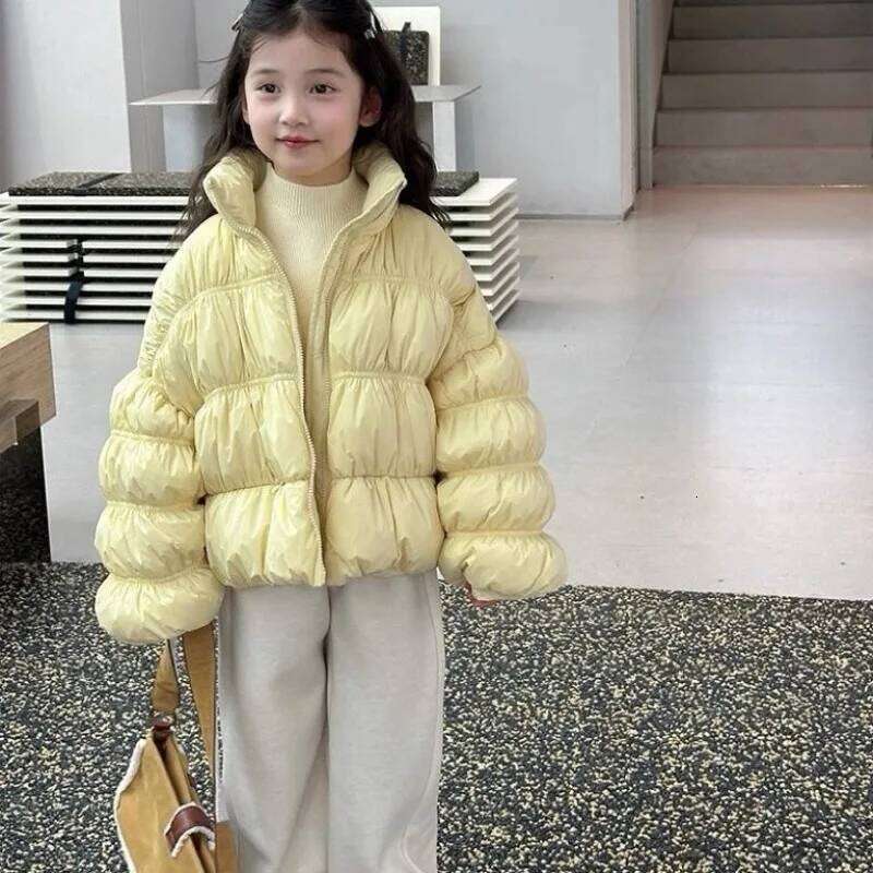 New Girls' Down Jacket With Bread-Style Design - Warm Toddler Winter Coat Short Sleeve Outerwear For Kids