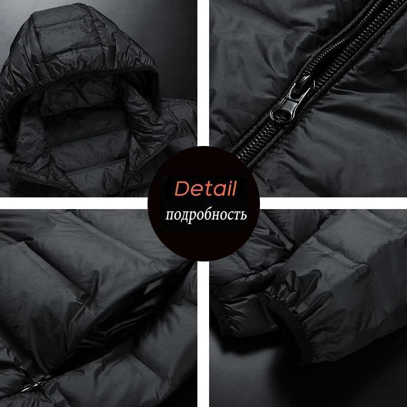 Men White Duck Down Jacket Winter Warm Hooded Windproof Puffer Jacket Detachable Hat Lightweight Casual High Quality Coat Male Z251024