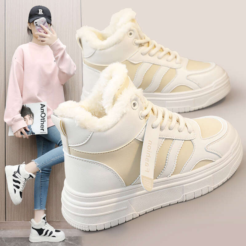 Winter New Ins Korean Version Fleece-Lined High-Top Sneakers for Female Students, Height-Increasing Thick-Soled Casual Warm Shoes boot snow boots wome
