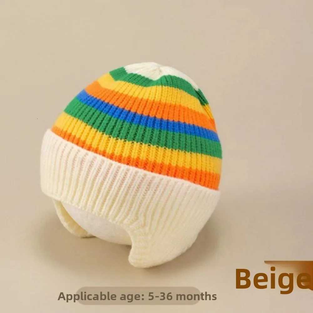 Baby Hat MINISO Thickened Warm Earmuff Hat Baby Knitted Wool Hat Winter Outdoor Warm Cap Newborn Baby Halloween Birthday GiftL251024