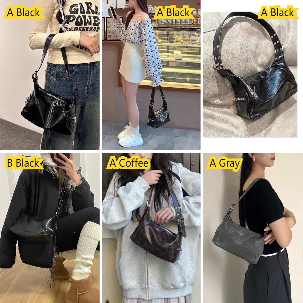 Vintage Y2K Womens Underarm Bags Pu Leather Girls Shoulder Bag Casual Portable Female Tote Purse Crossbody Handbags 251018