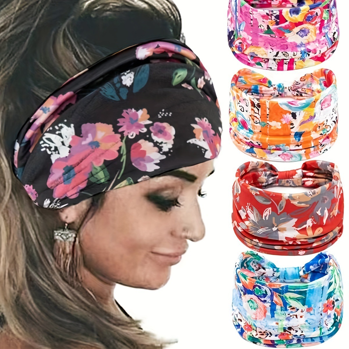 Bohemian Style Yoga Sports for Women Wide Edge Printed Solid Color Headband Hair Accessory