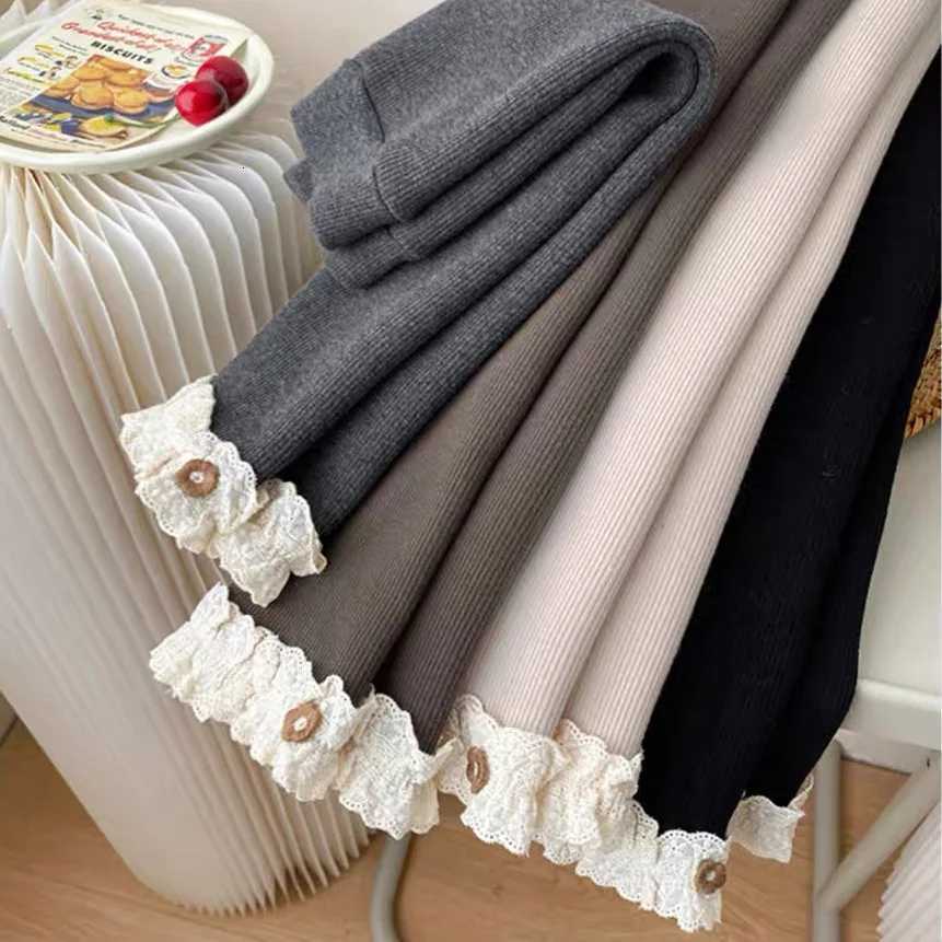 2025 Winter Pit Stripe Fleece Padded Toddler Girls Leggings Warm Lace Flower Fitted Girls Pants Girls LeggingsT251024