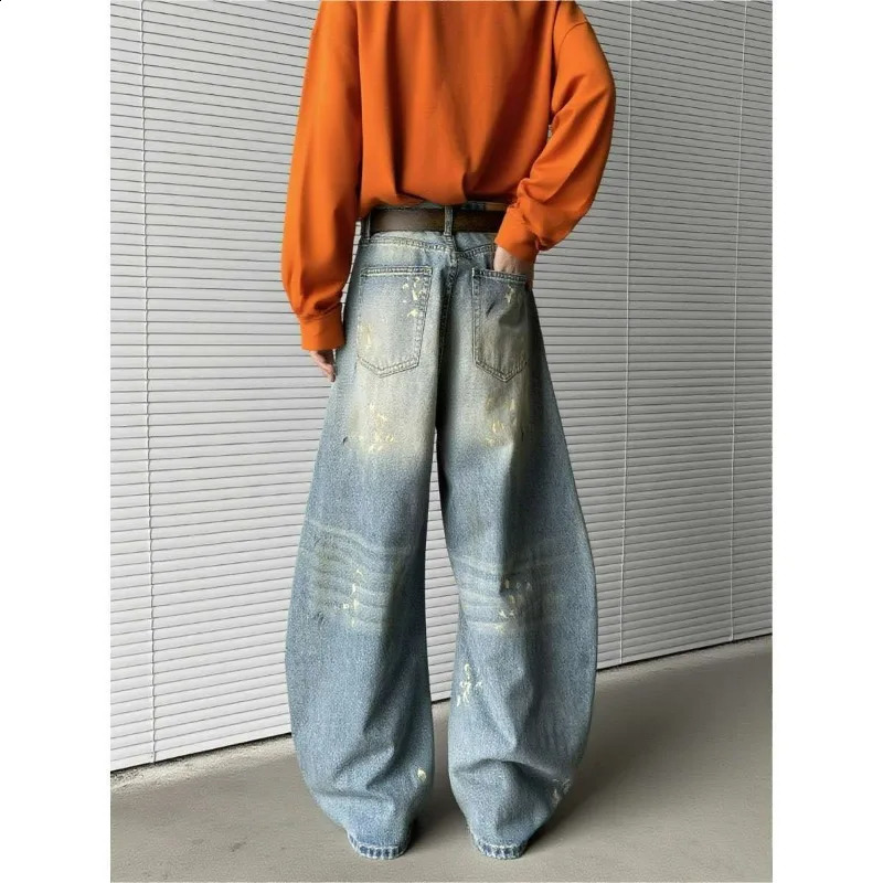 Mens Autumn SemiWide Leg Jeans Korean Fashion Washed Cotton Casual Denim Pants All Match Baggy Vintage Streetwear Male 251018