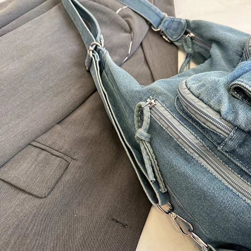 Solid Color Denim Trendy Shoulder Bag for 2025 High Quality Fashion Zipper Large Capacity Versatile Womens Crossbody Bag 251023
