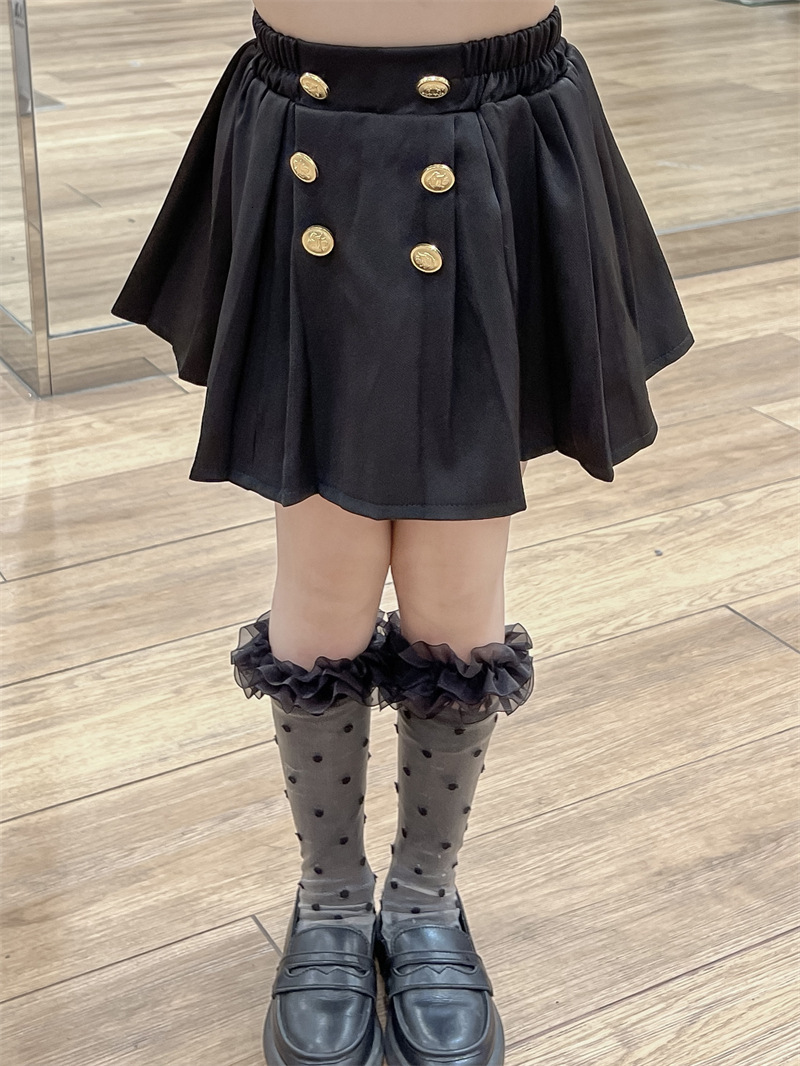 New designer fashion children's clothing set for girls, autumn lace big collar plush polka dot long sleeved shirt, double breasted skirt