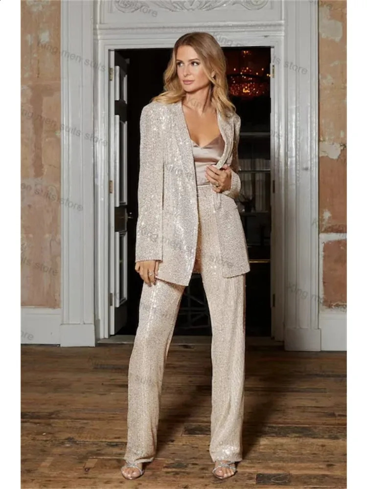 Fashion Sequin Women Suit Sets 2 Pieces Outfits Blazer Pants Office Lady Wear Suits Party Wedding Suit for Women Trendy 251023