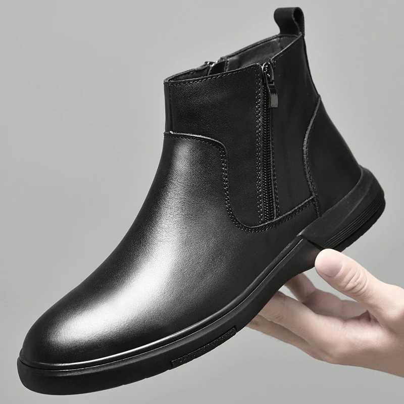 High Quality Mens Ankle Boots Classic Genuine Leather Chelsea Boots High Top Formal Business Shoes New Male Casual Walking Botas W251024