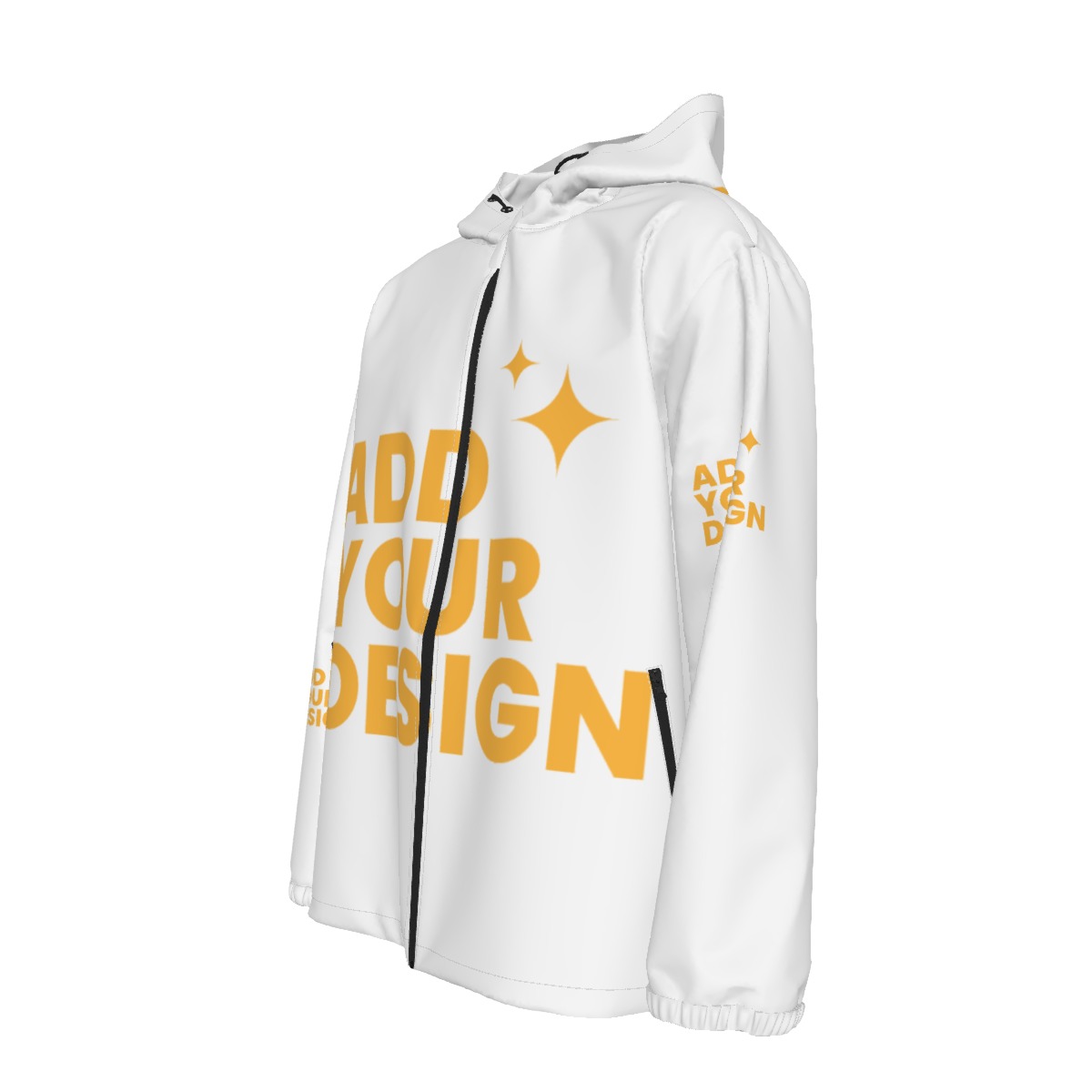 DHgatepod Men's Windproof Zip Hooded Jacket - 140GSM All-Over Print Lightweight Outdoor Shell for Hiking & Casual Wear