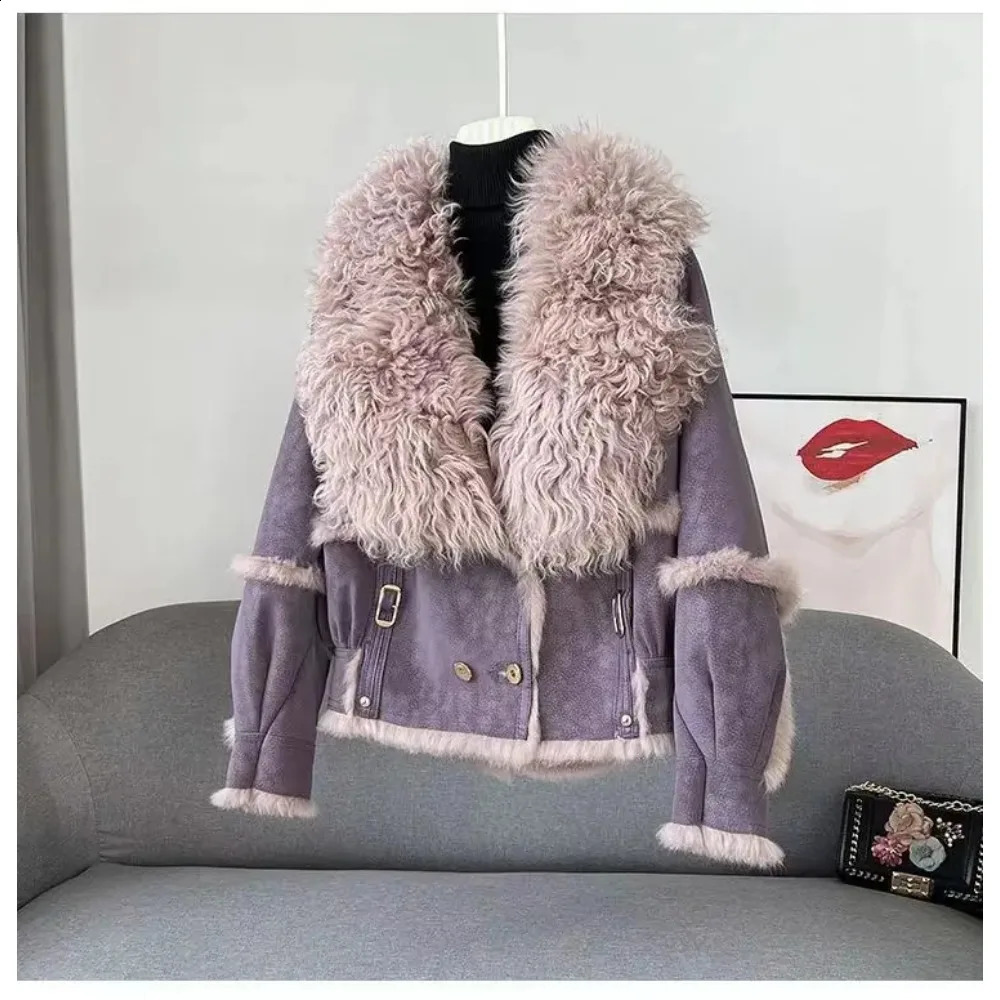 OFTBUY Winter Women Fur Jackets Real Naturally Rabbit Lining Sheepskin Neck Short Coat Selling Lnternet Celebrity Jacket 251018
