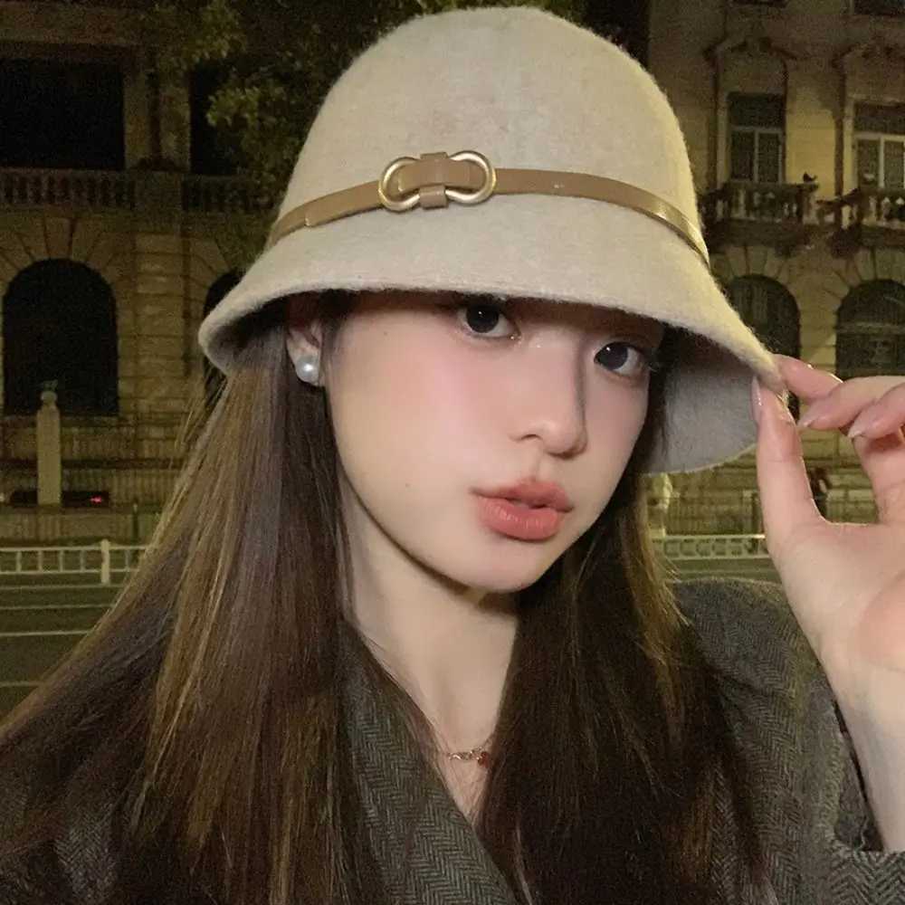 Sweet Woolen Wool Fisherman Hat Pure Color Elegant Womens Formal hat British Style Korean Style Basin Hat TravelL251024