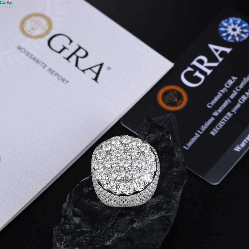 Mens Fine Ring 925 Sterling Silver Brilliant Cut VVS D Moissanite Diamond Wedding Occasion Metal Iced Out Cluster Ring