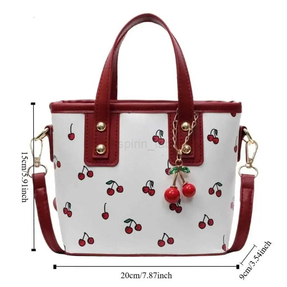Stylish PU Leather Cherry Shoulder Bag Large Capacity Adjustable Strap Crossbody Bag Comfort with Cherry Pendant Handbag Women M251024