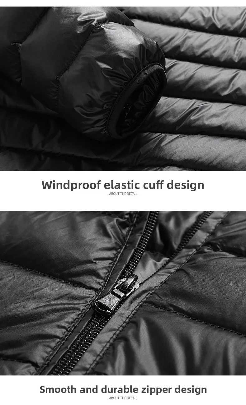Autumn and winter popular light and thin standup collar down jacket mens short solid color plus size warm jacket Z251024