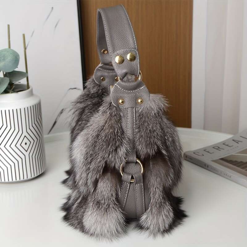Fashionable Fox Fur Fashion Crossbody Bag, Made Of Polyester Fabric Inside, Can Be Worn On One Shoulder Or Crossbody, Washable, Non Bleached