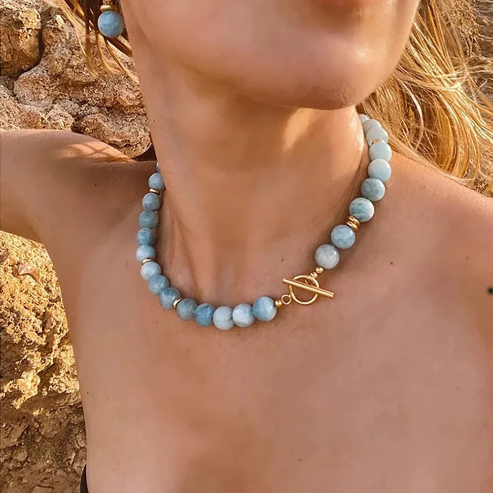 Highend fashion trend holiday punk surfing natural stone Baroque Pearl short simple necklace 251016