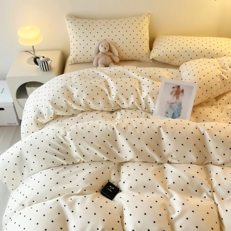 3pcs Satin Duvet cover set 1Duvet Cover 2Pillowcase Without Core Black dot print Bedding Set Soft Comfortable 251020