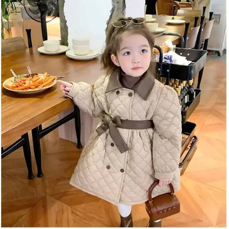 Children's Coats Girls' Cotton-padded PU Leather Clip Cotton Padded Medium Long Winter Coat Clothes for Girls ddmyshoesvip