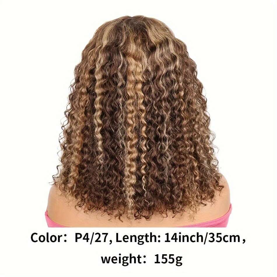 Curly Bob 13X4 Front Brazilian Remy Human Hair Wigs Blonde Brown Deep Wave Short Wig For Women 13x4 Lace Highlight Color 4/27 10-16inch 150%