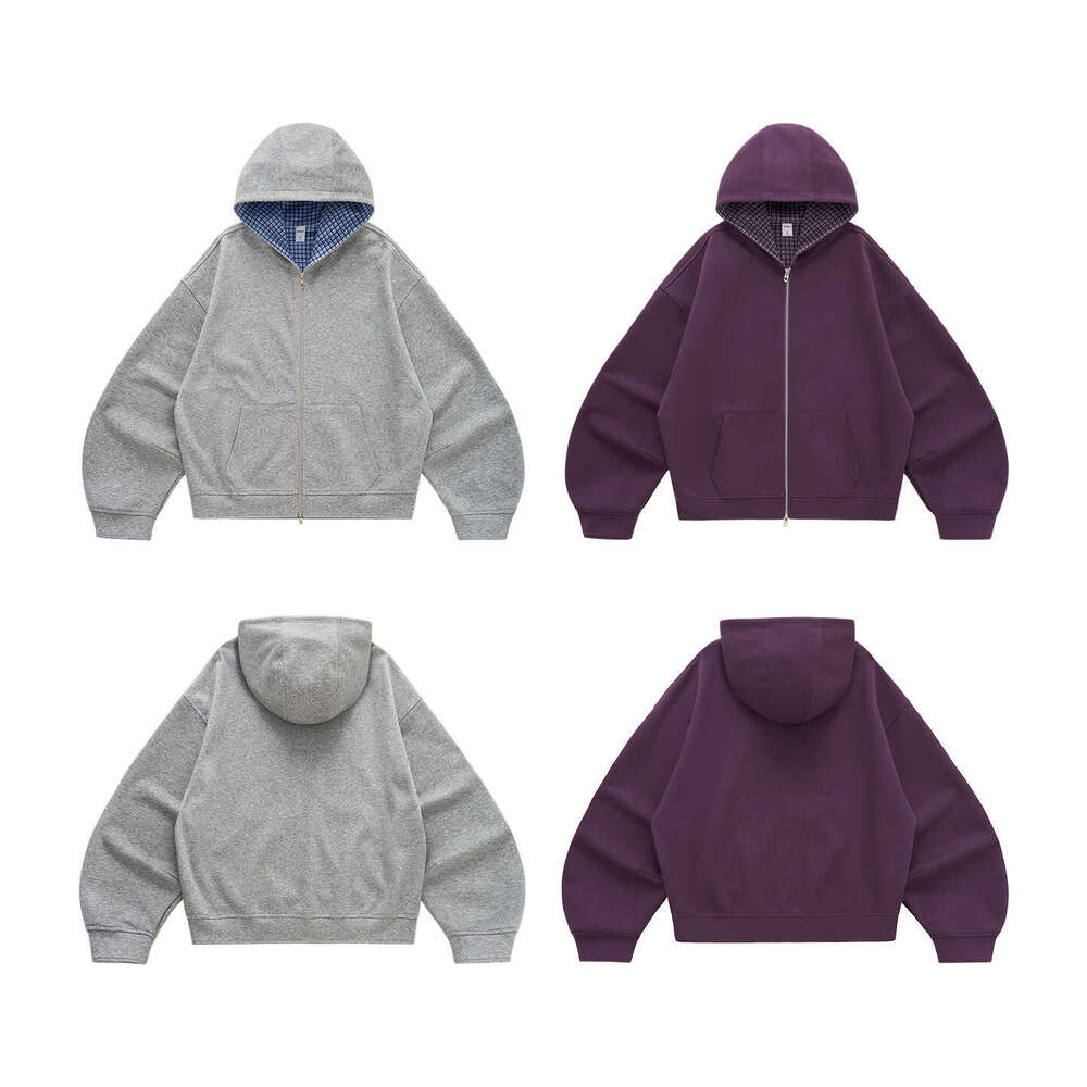 Men's Clothing|Boxy Plaid Two-tone Jacket 25 Autumn New Short Casual Couple Hoodie Sweatshirt