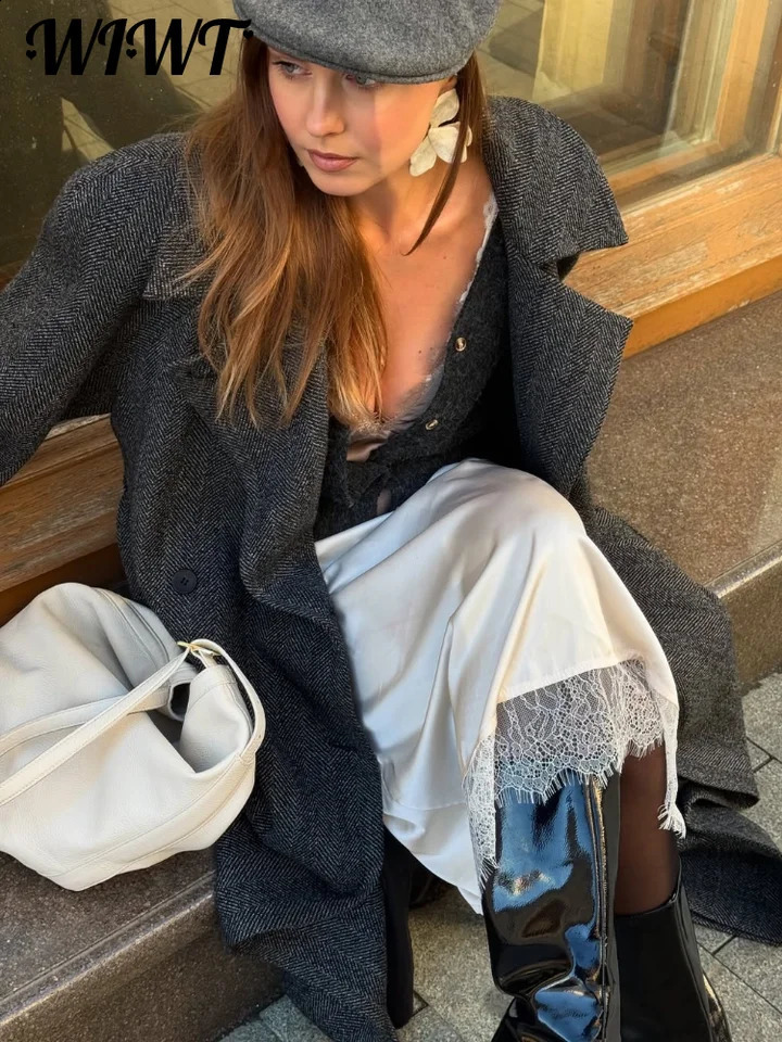 Elegant Double Breasted Woolen Coat Winter Lady Lapel Raglan Sleeve Full Sleeve Overcoat Womens High Street Outwear 251020