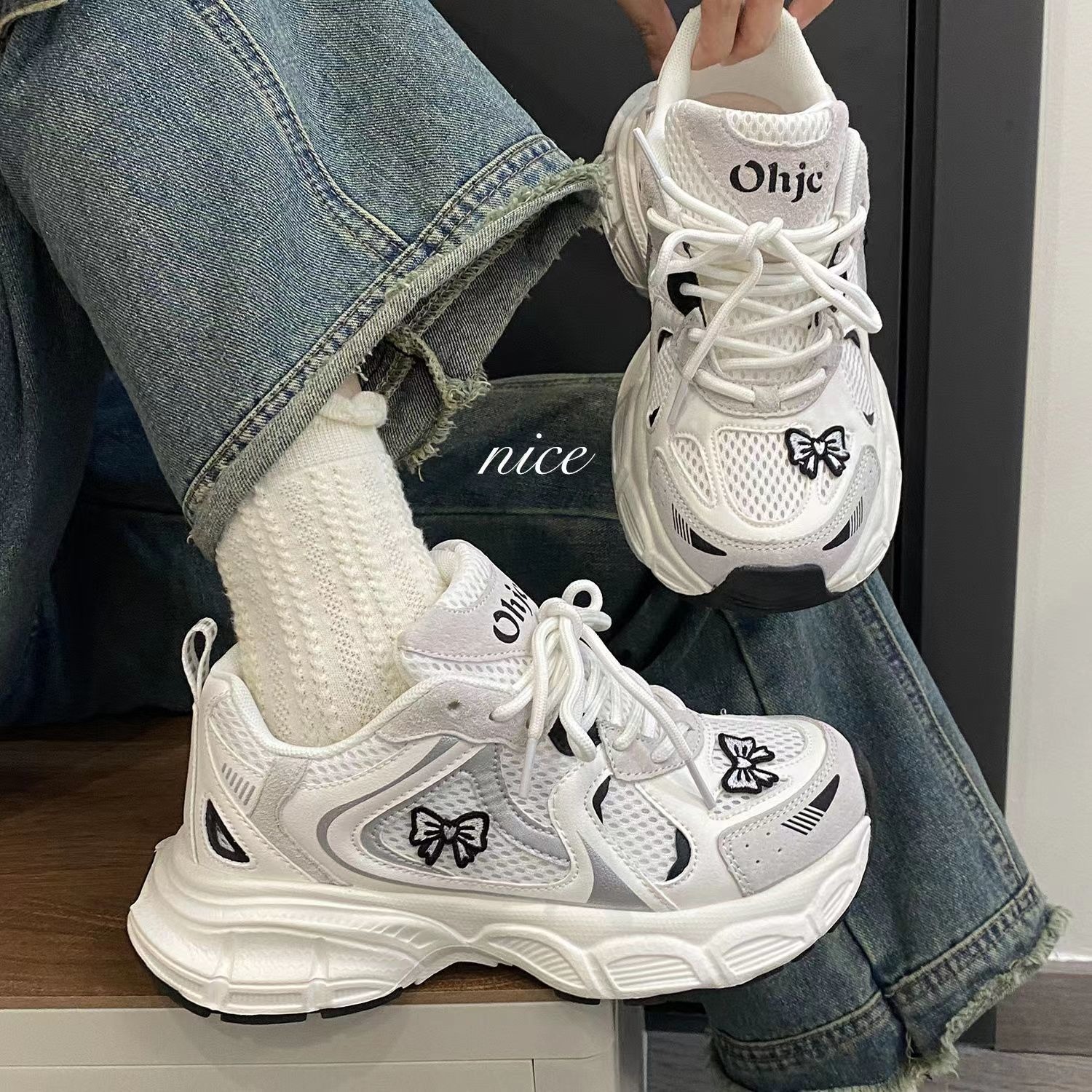 2024 New Summer Ins Fashion Versatile China-Chic Niche Design Thick Soled Dad Shoes Women Casual Sports Thicker Heeled Footwear Embracing Modern Asian
