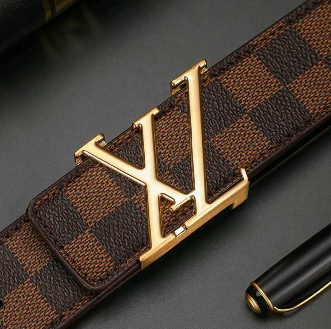 Luxury Mens Checkered Pattern Genuine Leather Belt Premium Cowhide Automatic Buckle 35cm Wide for Business Casual C251024