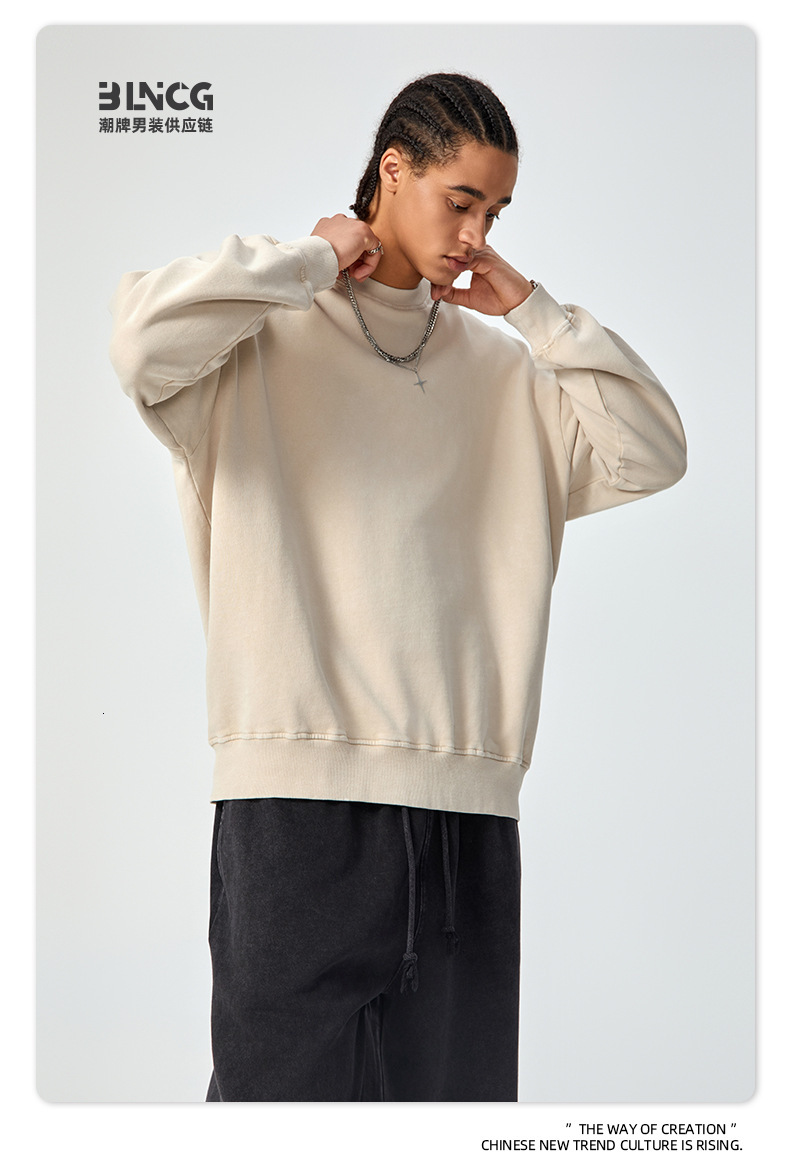 BG Designer Hoodie Jacket Tracksuit Men Polo Veste Coat Heavyweight 360G Terry Cotton Washed Sweatshirt Men Loose Round Neck Snowflake Large Size Pull