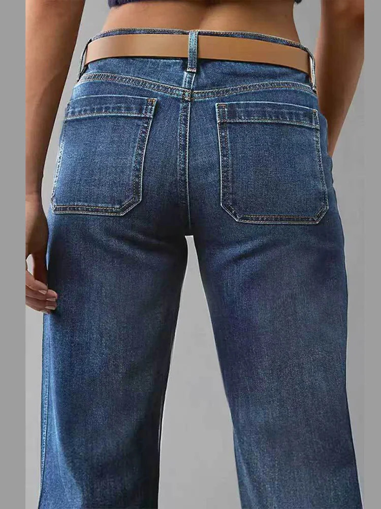 Womens Street Denim Jeans Autumn Patchwork High Waist Zipper Fly Ripped Retro Long Pants 251021