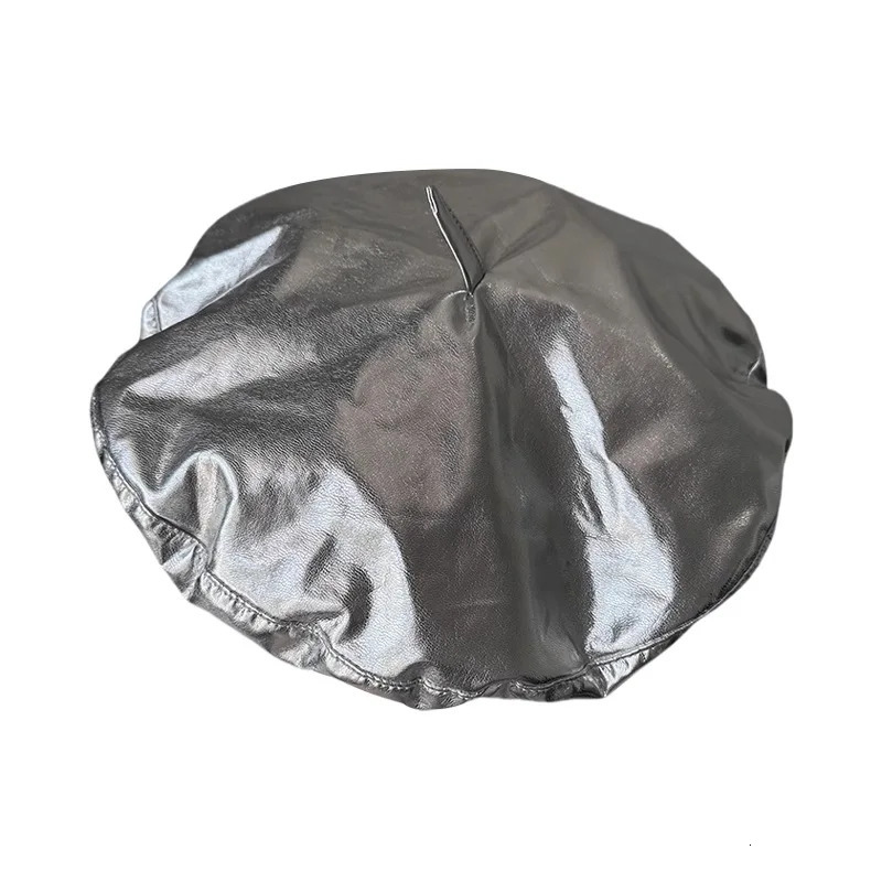 Autumn Winter PU Leather Silver Hat Style Beret for Women Retro Elegant Versatile Painter Cap Fashion Flying Saucer Cap 251023