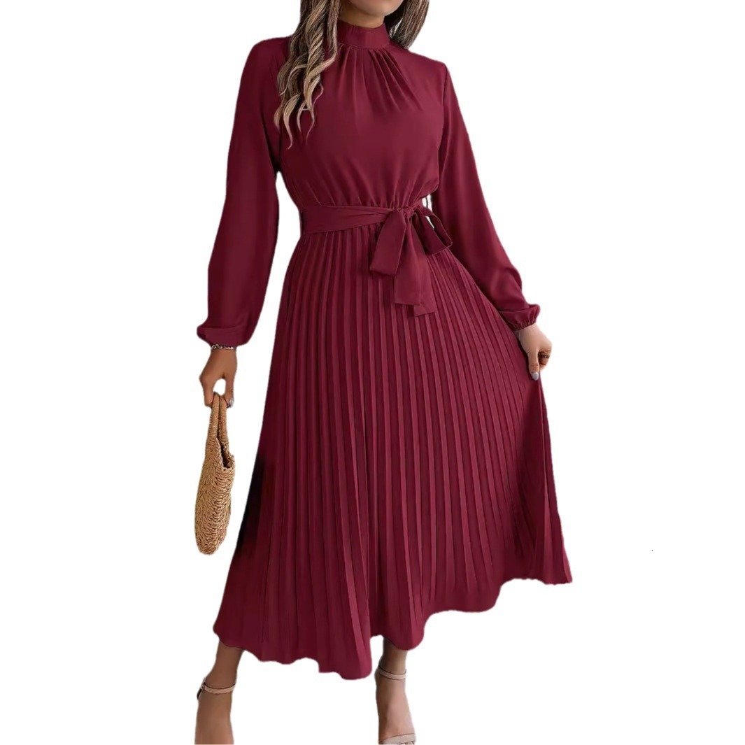 Office Suit Dress Women Elegant African Plus Size A Line Pleated High Waist Plain OL Clothes Work Business Robe Dresses 210510