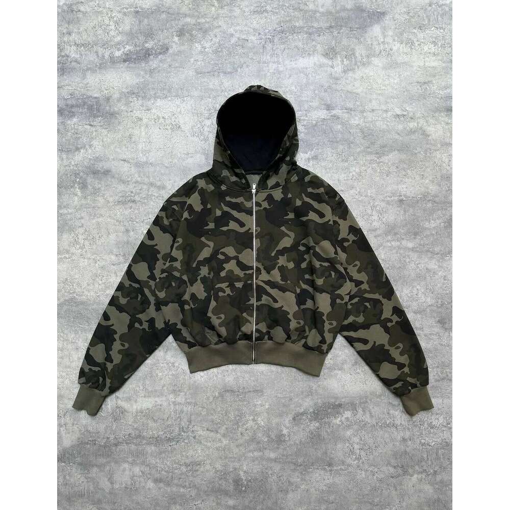 Autumn Street Style Visual Camouflage Star Pattern Zipper Hoodie Trendy Rock Simple Sweatshirt Loose Y2k New Women Top