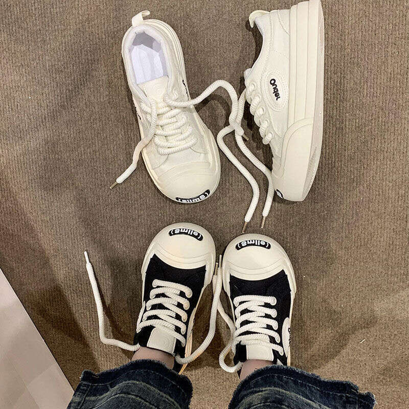 Niche Open-Toe Smiley Face White Sneakers for Women 2025 Spring/Summer New Thick-Soled Canvas Ugly-Cute Big-Head Board Shoes
