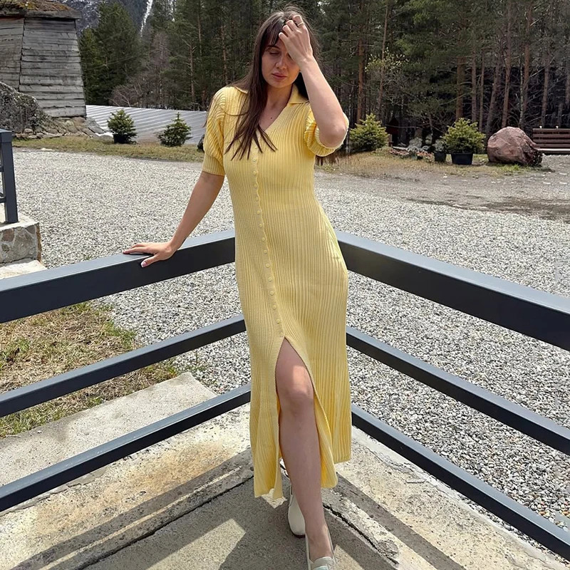 Tornova Fashion Cardigan Long Knitted Dress For Women Puff Sleeve Retro Fashion Sweater Dress 2025 Summer Sexy Vacation Dress 251023