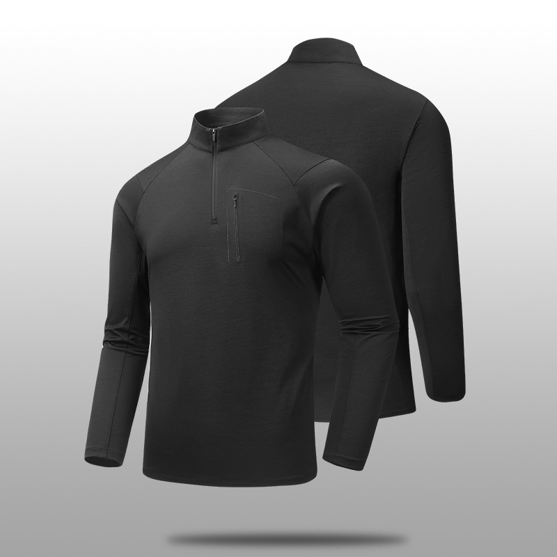 Men's Fitness Quick-Dry Long Sleeve Base Layer Clothing Sweat-Wicking Running Half-Zip Stand Collar
