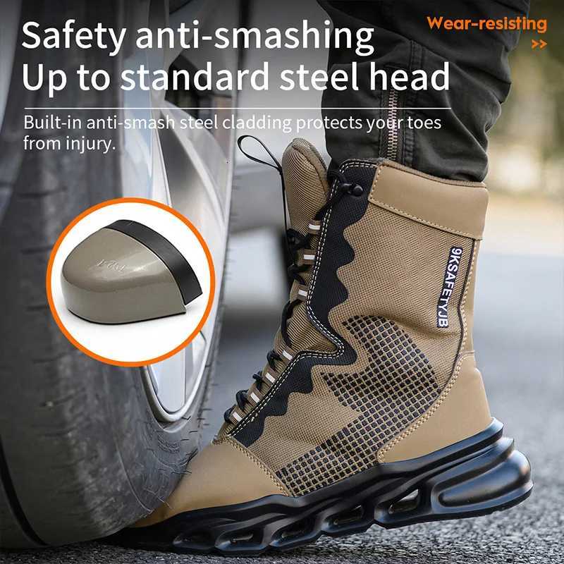 Safety Shoes Men Boots High Top Work Sneakers Steel Toe Antismash PunctureProof Work Boots Breathable Indestructible Shoes W251024