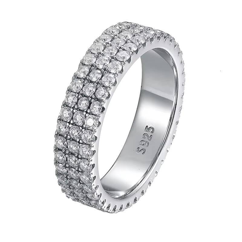 Moissanite Diamond Ring 925 Sterling Silver Two Three Row Ring Full Diamond Design Fashion Tennis Moissanite Ring Jewelry